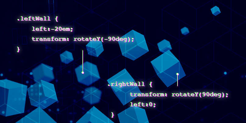 Graphic showing 3D cubes with CSS code