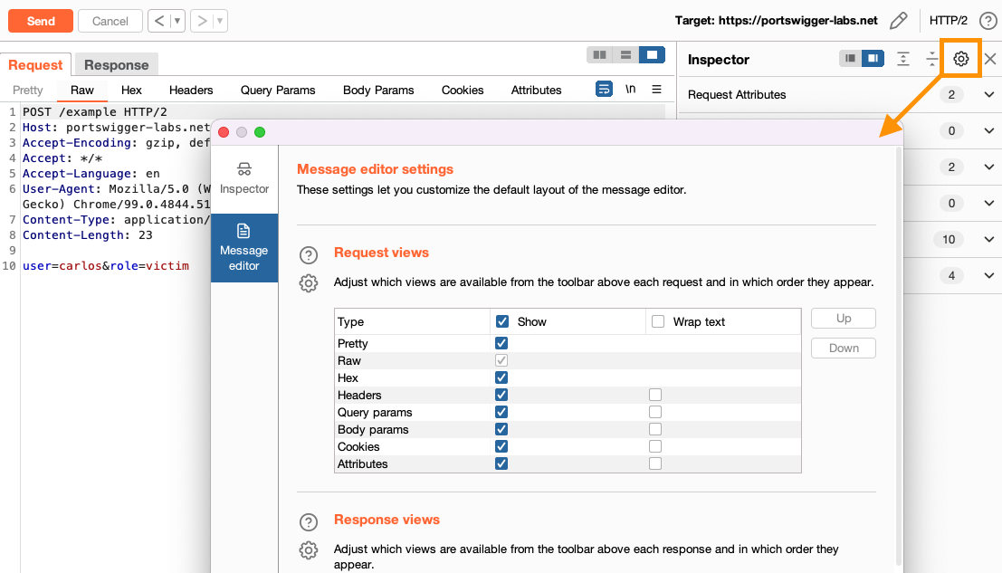 Customize message editor tabs