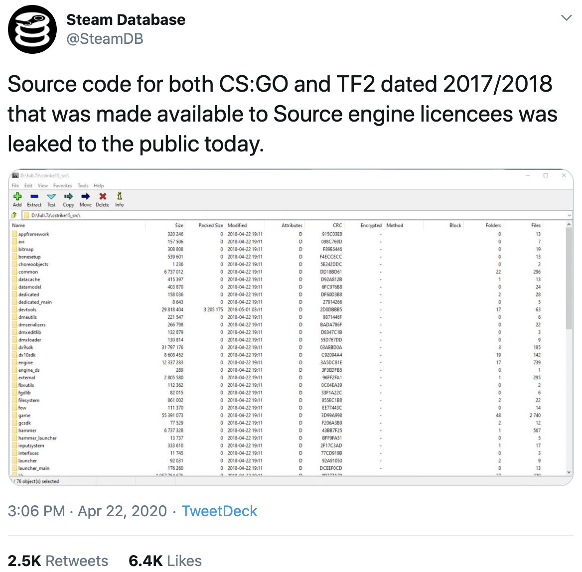 Steam Database tweet