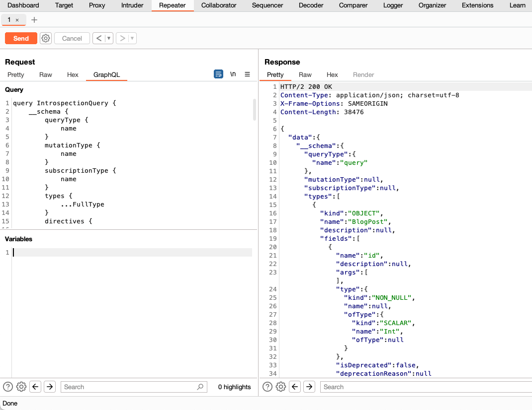 A successful introspection query returns details of the API's underlying schema, providing useful information both to users and attackers.