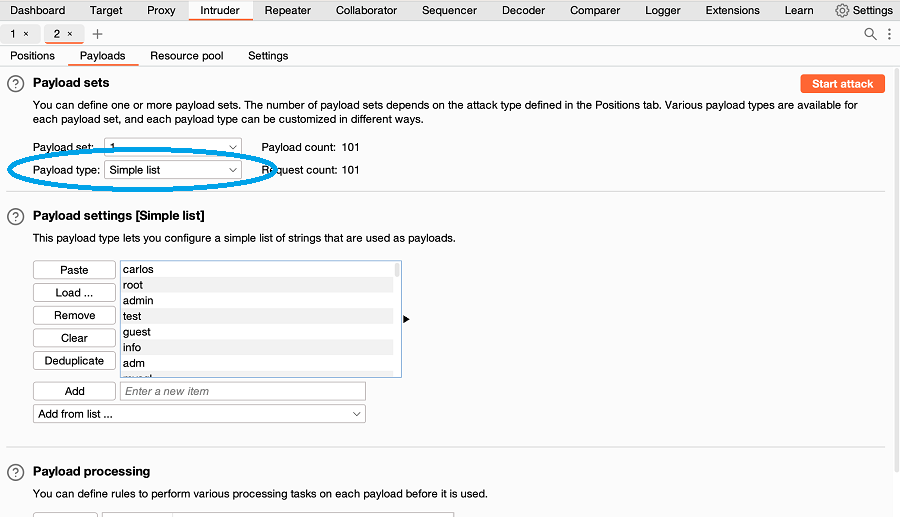 Setting payload type for harvesting