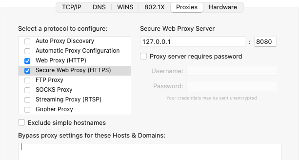 Chrome proxy settings for MacOS