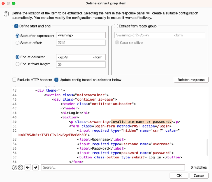 Add a grep extract for error message